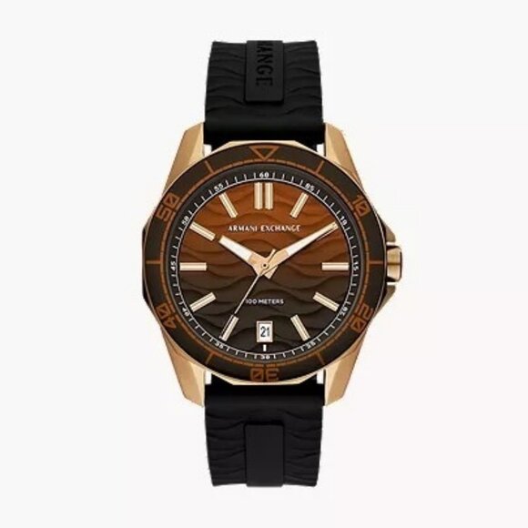 Armani Exchange Three-Hand Date Black Silicone Watch - AX1954 - Picture 1 of 4